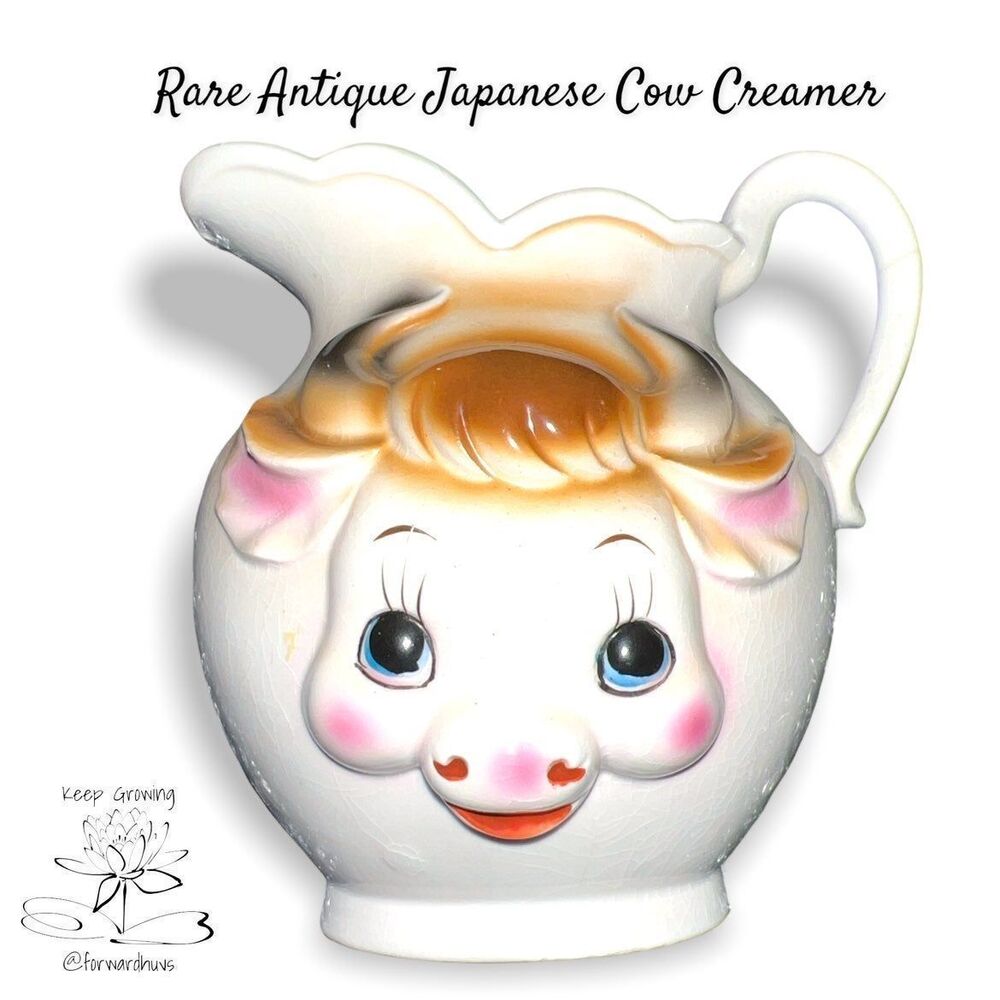 Vintage Japanese Cow Face Creamer Hand Painted D-3402 Pottery MCM